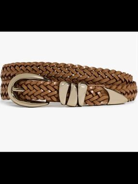 Madewell Braided Tan Leather Belt with Gold Buckle